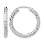 14k White Gold 3.00x Polished Diamond-cut Endless Tube Hoop Earrings