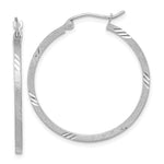 14k White Gold 1.75x Satin Diamond-cut Square Tube Hoop Earrings