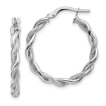 14k White Gold Medium Polished & Diamond-cut Twisted Hoops