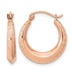 14K Rose Gold 3.25x Textured Tapered Hollow Hoop Earrings