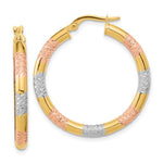 14k with Rose and White Rhodium Diamond-cut Hoop Earrings