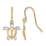 14K and White Rhodium Small Sea Turtle Dangle French Hook Earrings