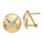 14k Polished & Rhodium X Omega Back Post Earrings