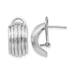 14k White Gold 9.5x Polished Ribbed Half Hoop Omega Back Post Earrings