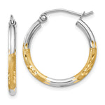 14k w/White Rhodium Satin and Polished Diamond-cut Hoop Earrings