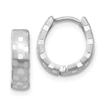 14K White Gold Diamond Cut Patterned Hinged Hoop Earrings