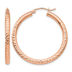 14k Rose Gold 3x Diamond-cut Round Tube Hoop Earrings