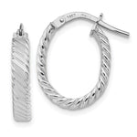 14K White Gold Patterned Oval Hoop Earrings