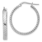 14K White Gold Patterned Hoop Earrings