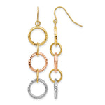 14k Tri-Color Diamond-Cut Circles Dangle French Hook Earrings