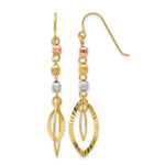 14K Tri-Color Diamond-cut Bead Oval Dangle French Hook Earrings