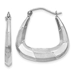 14k White Gold Polished Satin and Diamond-cut Hoop Earrings
