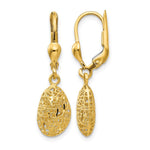 14K Polished Diamond-cut Satin Puffed Oval Dangle Leverback Earrings
