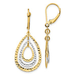 14K Two-tone Diamond-cut Graduated Teardrops Dangle Leverback Earrings