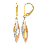 14K Two-tone with White Rhodium Diamond-cut Twist Dangle Leverback Earrings
