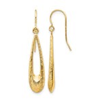 14K Polished and Textured Teardrop Dangle French Hook Earrings
