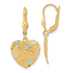 14k Rhodium-plated Textured Heart Leverback Earrings