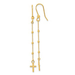 14k Polished Cross Dangle Shepherd Hook Earrings