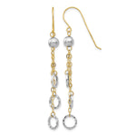 14k Two-tone Circle and Chain Dangle French Hook Earrings