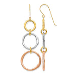 14k Tri-color Triple Graduated Circle Dangle French Hook Earrings