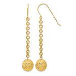 14k Diamond-cut Hollow Bead and Chain Dangle French Hook Earrings