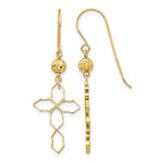 14k Geometric Cross Dangle French Hook Earrings