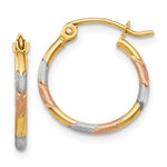 14K w/White and Rose Rhodium Satin & D/C Hoop Earrings