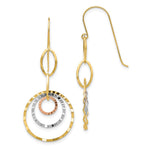 14K Tri-color Textured Circle Dangle Earrings