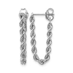 14K White Gold Polished Hollow Rope Chain Dangle Post Earrings