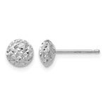 14K White Gold Polished Diamond-cut Puffed Round Button Post Earrings