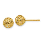 14k Diamond-cut Fancy Pierced Round Bead Post Earrings