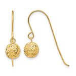 14K Diamond-cut Bead Dangle French Hook Earrings