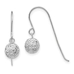 14K White Gold Diamond Cut Ball Dangle Earrings