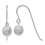 14K White Gold Diamond-cut Bead Dangle French Hook Earrings