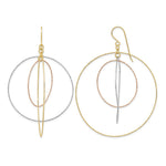 14k Tri-color Diamond-cut Graduated Circles Dangle French Hook Earrings