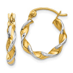 14k w/ White Rhodium Polished Fancy Twisted Hoop Earrings