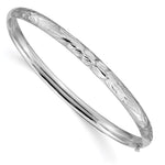 14k 3/16 White Gold Florentine Engraved Hinged Round Bangle Bracelet