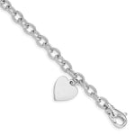 14k White Gold Engravable 19x Solid Dangle Heart Charm and Solid Polished Link Bracelet