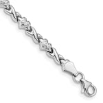 14k White Gold Polished Diamond-cut X-and-Heart Bracelet