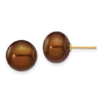 14k 10- Brown Button Freshwater Cultured Pearl Stud Post Earrings