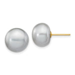 14k 10- Grey Button Freshwater Cultured Pearl Stud Post Earrings
