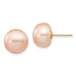 14k 10- Pink Button Freshwater Cultured Pearl Stud Post Earrings