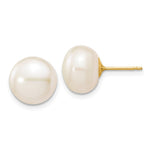 14k 10- White Button Freshwater Cultured Pearl Stud Post Earrings