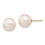 14k 10- White Round Freshwater Cultured Pearl Stud Post Earrings