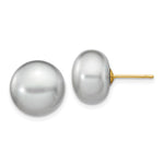 14k 11- Grey Button Freshwater Cultured Pearl Stud Post Earrings