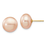 14k 11- Pink Button Freshwater Cultured Pearl Stud Post Earrings