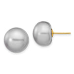 14k 12- Grey Button Freshwater Cultured Pearl Stud Post Earrings