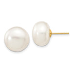 14k 12- White Button Freshwater Cultured Pearl Stud Post Earrings