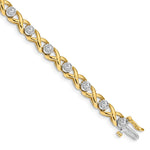14k Two-tone Complete 1 carat Round AA Diamond 4-prong X-design Tennis Bracelet