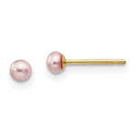14k 3- Purple Button Freshwater Cultured Pearl Stud Post Earrings